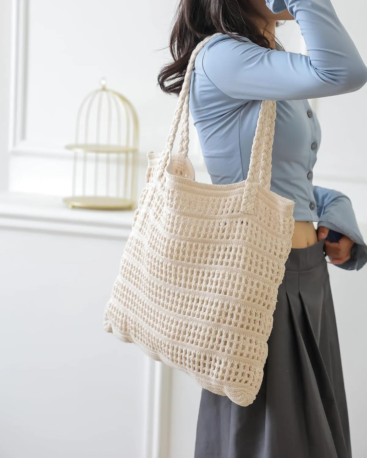 Crochet Bags for Women Summer Beach Tote Bag Large Capacity Shoulder Bag Aesthetic Hobo Bag Knit Bag Hippie Bag
