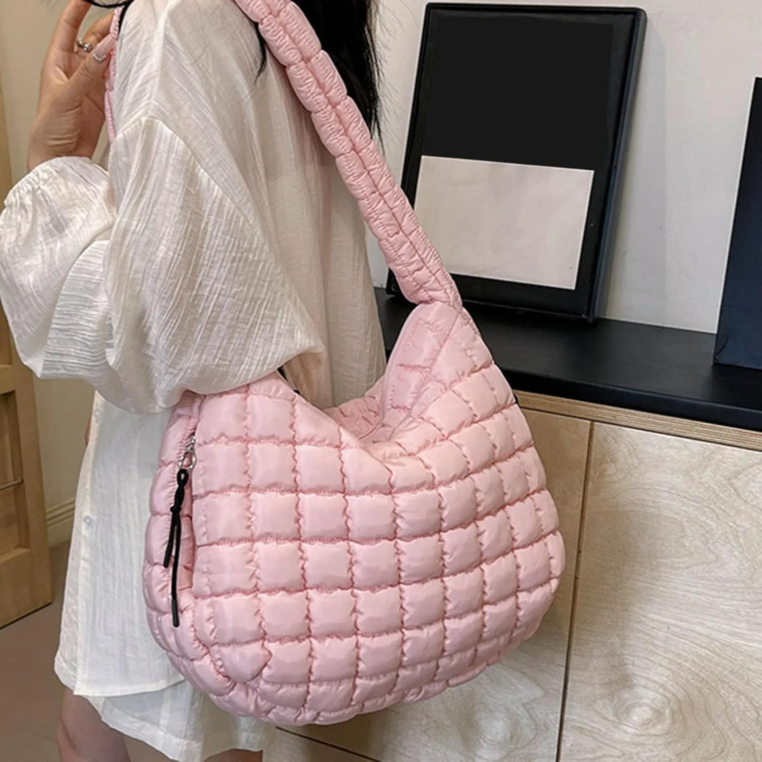 Crossbody Handbag Purse Pleated Clouds Bag Fashion Shoulder Tote Dumpling Bag Large Capacity Down Cotton Armpit Women's