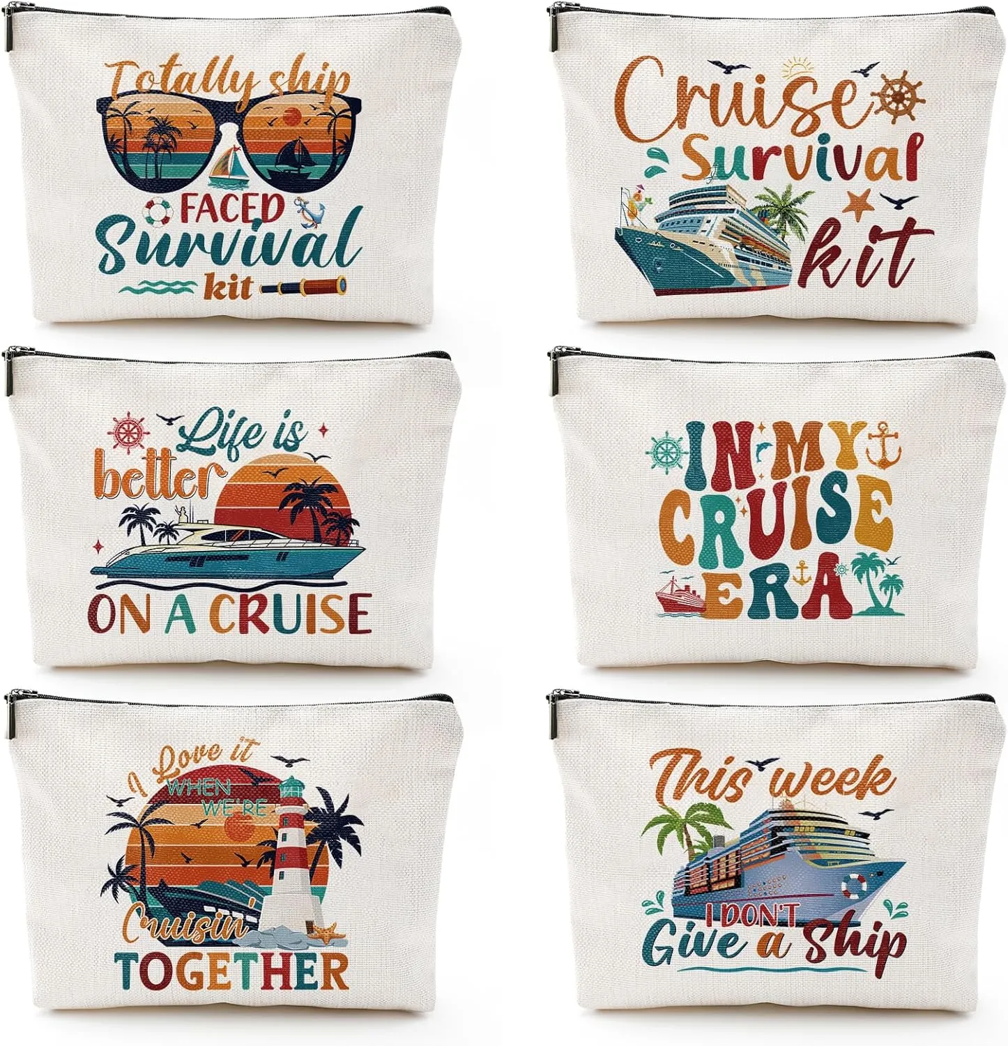 Cruise Essential Gifts for Women - 6 Pcs Waterproof Cruise Gift Exchange Ideas Cosmetic Bag, Life Is Better Cruise Gifts Alaska Cruise Essentials for Women, Cruise Essentials 2025 Women