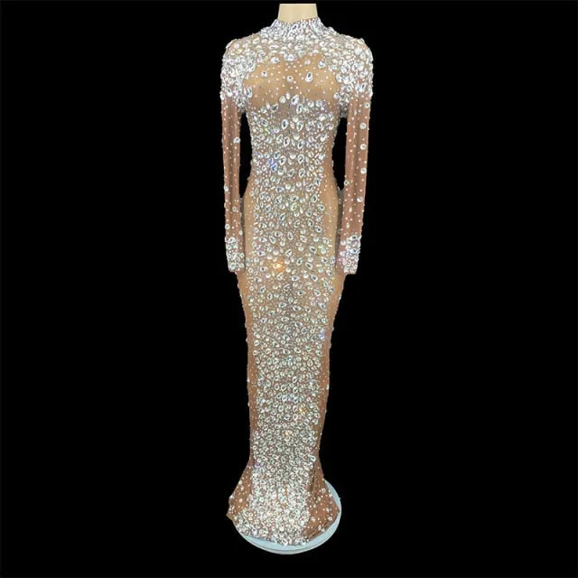 Crystals Mesh Long Dresses