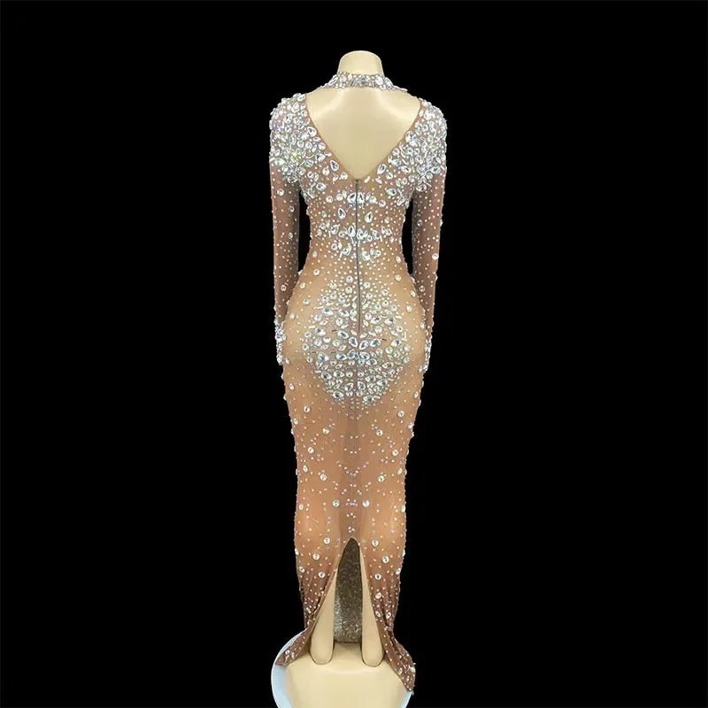 Crystals Mesh Long Dresses