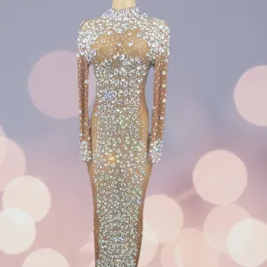 Crystals Mesh Long Dresses