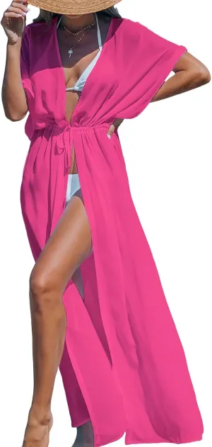 CUPSHE Kimono Swimsuit Coverup for Women Open Front Striped Maxi Cardigan Beach Cover Up