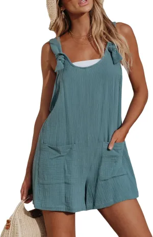 CUPSHE Women's Summer Sleeveless Overall Adjustable Loose Jumpsuit Beach Romper Travel Vacation Outfits with Pockets
