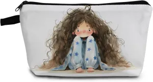 Curly-haired Missy Makeup Bag Cute Small Organizer Bag with Zipper Miss Curly Hair Print Cosmetic Bag Cartoon Birthday Presents for Women Friends Young Lady
