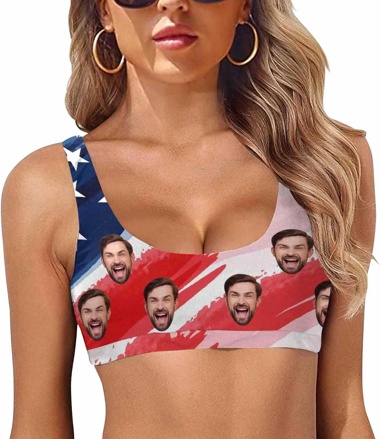 Custom Face Swimsuit Personalized Funny Bikini Set for Women Matching Swim Top Bottom & Beach Cover Up for Swimwear