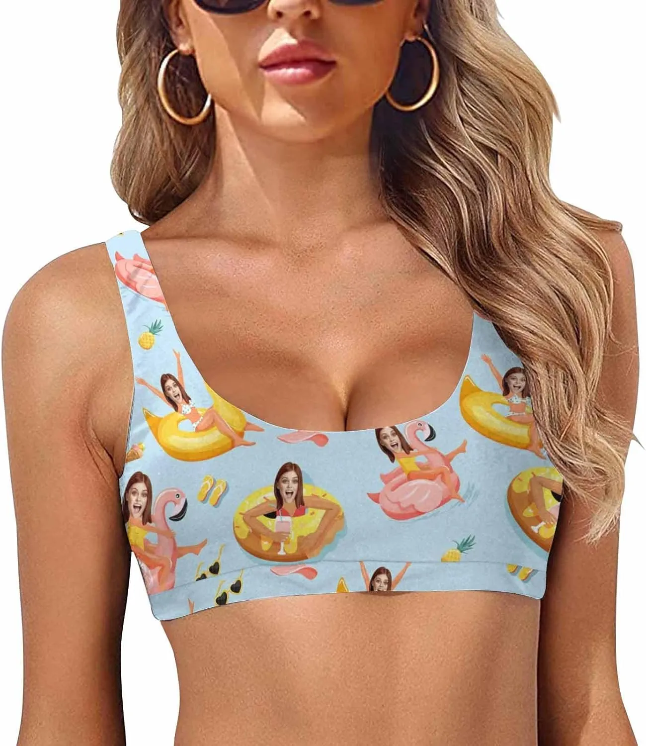 Custom Face Swimsuit Personalized Funny Bikini Set for Women Matching Swim Top Bottom & Beach Cover Up for Swimwear