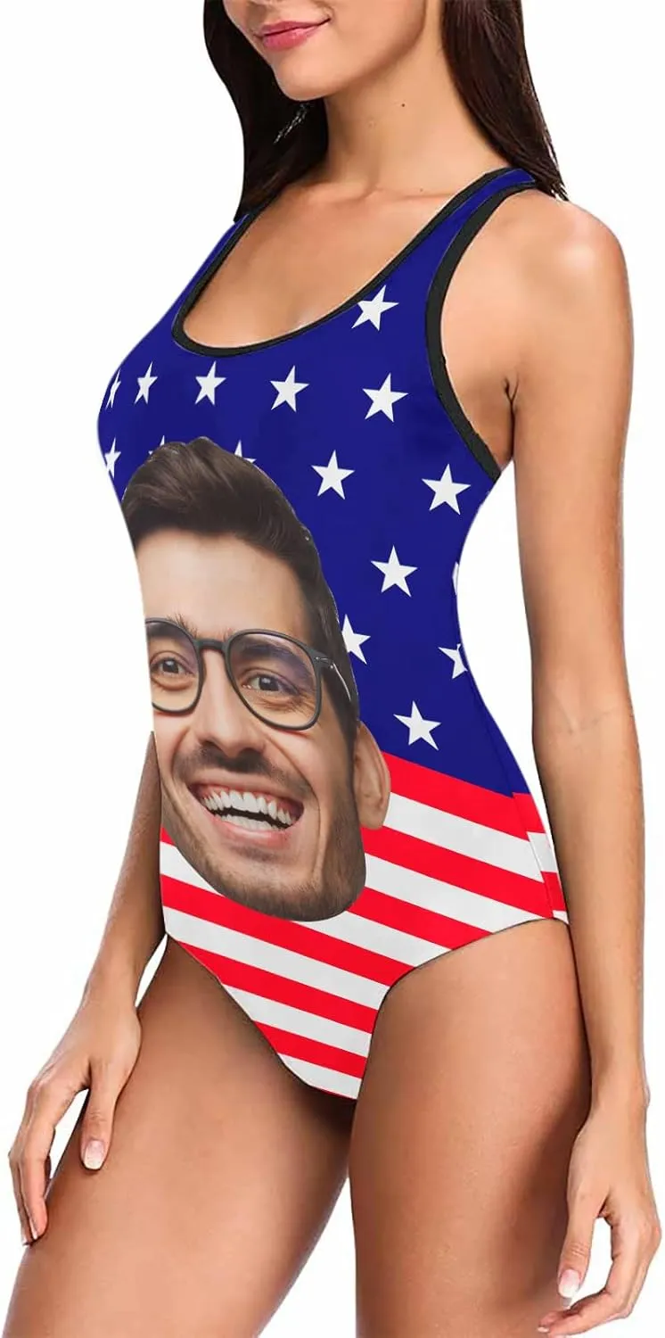 Custom Face Swimsuits for Women, Personalized Photo Tank Top Swimsuits, Customized One Piece Swimwear for Summer Holiday