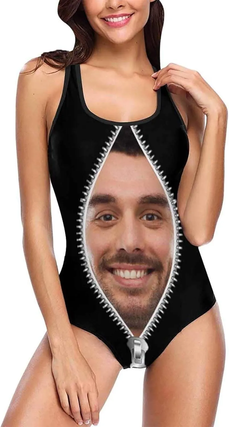 Custom Face Swimsuits for Women, Personalized Photo Tank Top Swimsuits, Customized One Piece Swimwear for Summer Holiday
