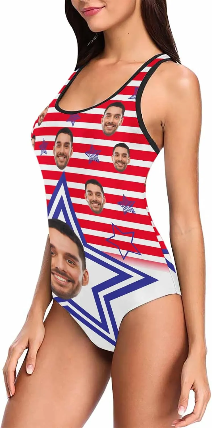 Custom Face Swimsuits for Women, Personalized Photo Tank Top Swimsuits, Customized One Piece Swimwear for Summer Holiday