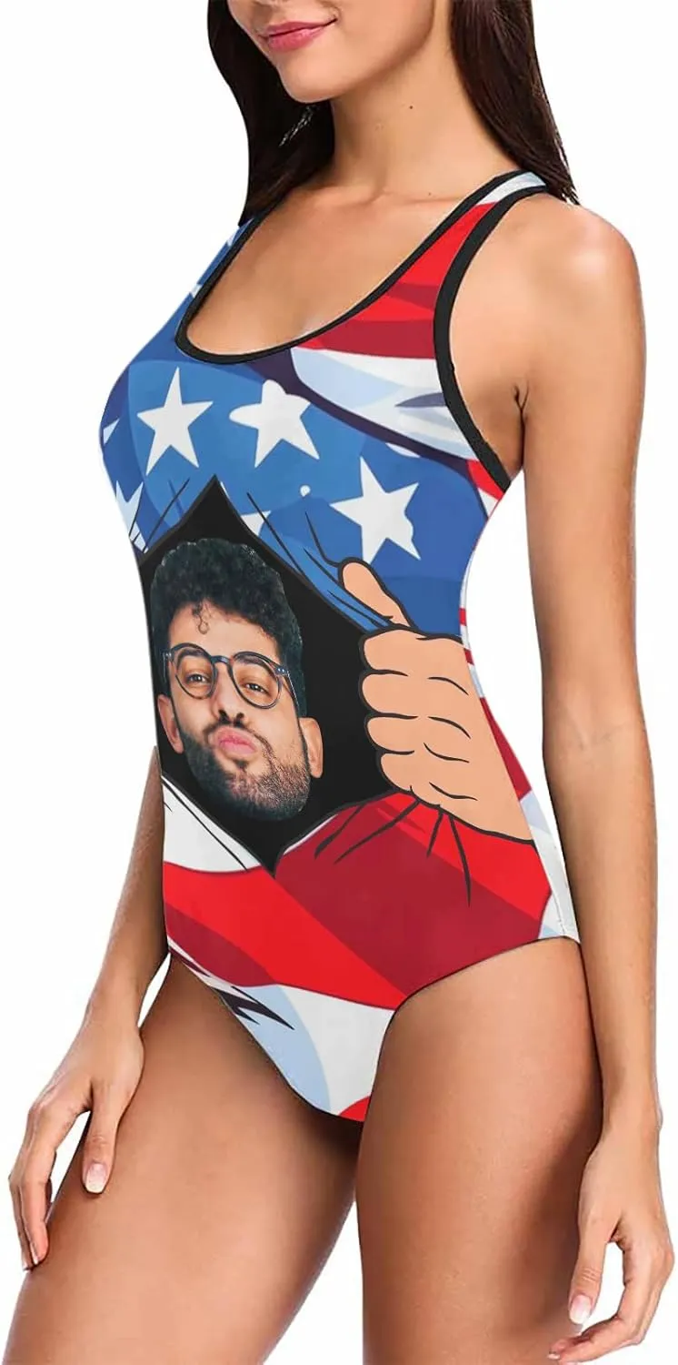 Custom Face Swimsuits for Women, Personalized Photo Tank Top Swimsuits, Customized One Piece Swimwear for Summer Holiday