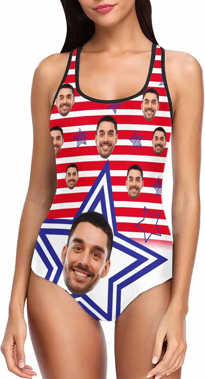 Custom Face Swimsuits for Women, Personalized Photo Tank Top Swimsuits, Customized One Piece Swimwear for Summer Holiday