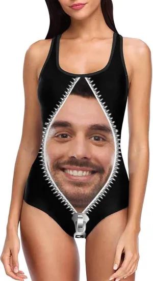 Custom Face Swimsuits for Women, Personalized Photo Tank Top Swimsuits, Customized One Piece Swimwear for Summer Holiday