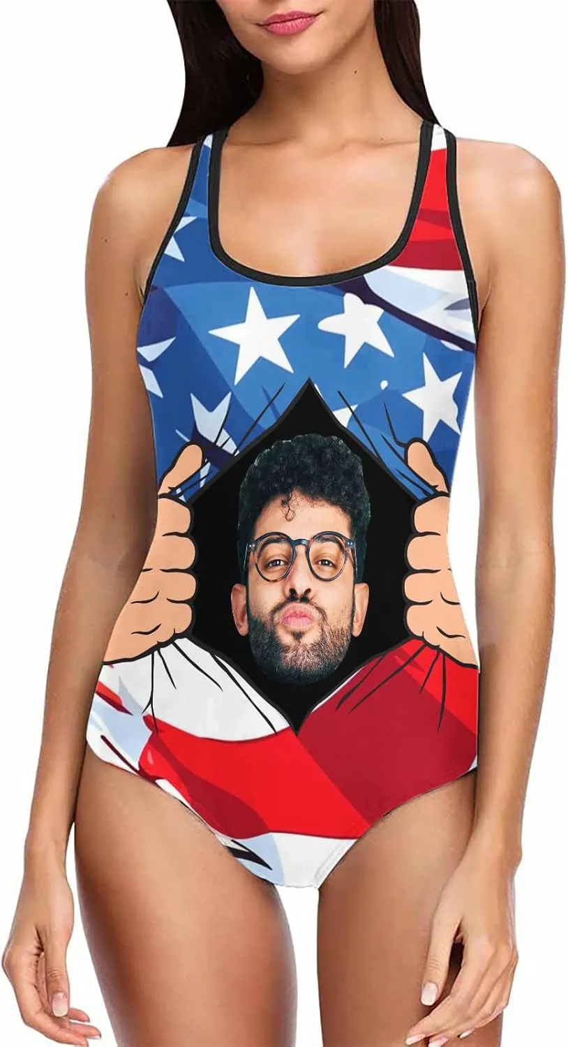 Custom Face Swimsuits for Women, Personalized Photo Tank Top Swimsuits, Customized One Piece Swimwear for Summer Holiday