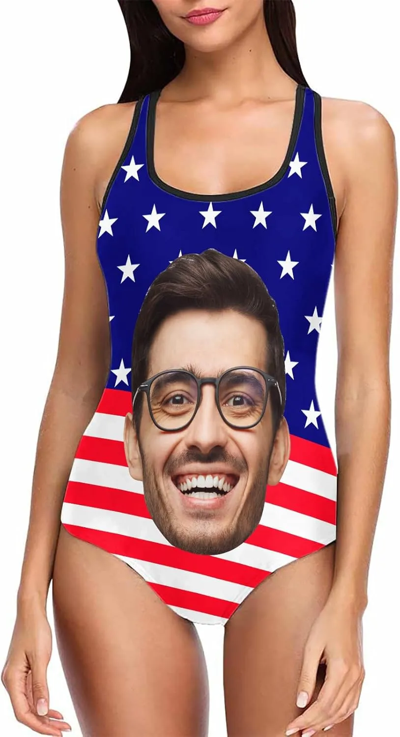 Custom Face Swimsuits for Women, Personalized Photo Tank Top Swimsuits, Customized One Piece Swimwear for Summer Holiday