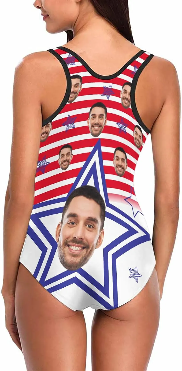 Custom Face Swimsuits for Women, Personalized Photo Tank Top Swimsuits, Customized One Piece Swimwear for Summer Holiday