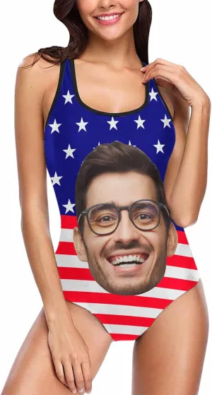 Custom Face Swimsuits for Women, Personalized Photo Tank Top Swimsuits, Customized One Piece Swimwear for Summer Holiday