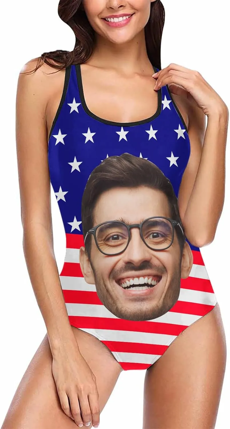 Custom Face Swimsuits for Women, Personalized Photo Tank Top Swimsuits, Customized One Piece Swimwear for Summer Holiday