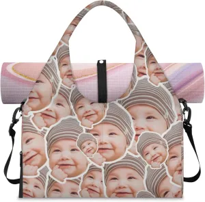 Customization Cute Face Gym Bag Yoga Mat Tote for Women with Shoes Compartment Lightweight Duffle Travel Carrier Wet Dry Storage Pockets Adjustable Pilates Mats Shoulder Bags for Sport Swim