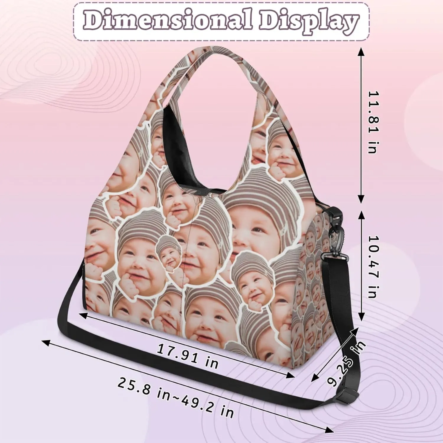 Customization Cute Face Gym Bag Yoga Mat Tote for Women with Shoes Compartment Lightweight Duffle Travel Carrier Wet Dry Storage Pockets Adjustable Pilates Mats Shoulder Bags for Sport Swim