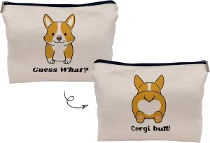 Cute Cartoon Corgi Funny Corgi Mom Makeup Bag Make up Cosmetic Bag Small Zipper Pouch, Birthday Gifts for Dog Lovers Corgi Owners Women