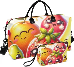Cute Cartoon Fruits Travel Duffle Bags Toiletry Bags Set of 2, Floral Gym Bag Small Carry on Tote