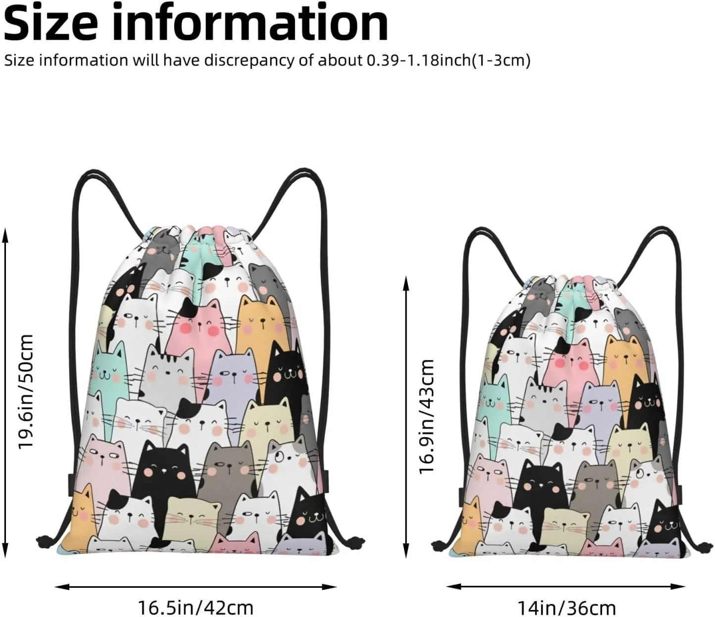 Cute Cats Bags for Women Men Cat Drawstring Backpack Adjustable Bags for Gym,Swimming Beach, Shopping Yoga,Climbing