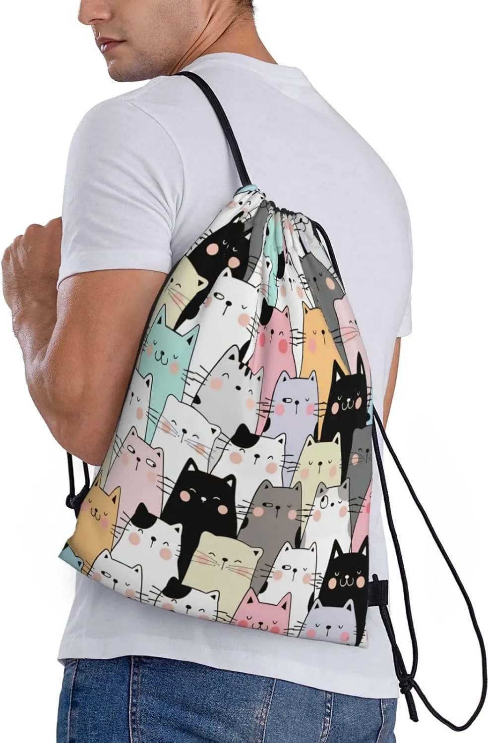 Cute Cats Bags for Women Men Cat Drawstring Backpack Adjustable Bags for Gym,Swimming Beach, Shopping Yoga,Climbing