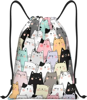 Cute Cats Bags for Women Men Cat Drawstring Backpack Adjustable Bags for Gym,Swimming Beach, Shopping Yoga,Climbing