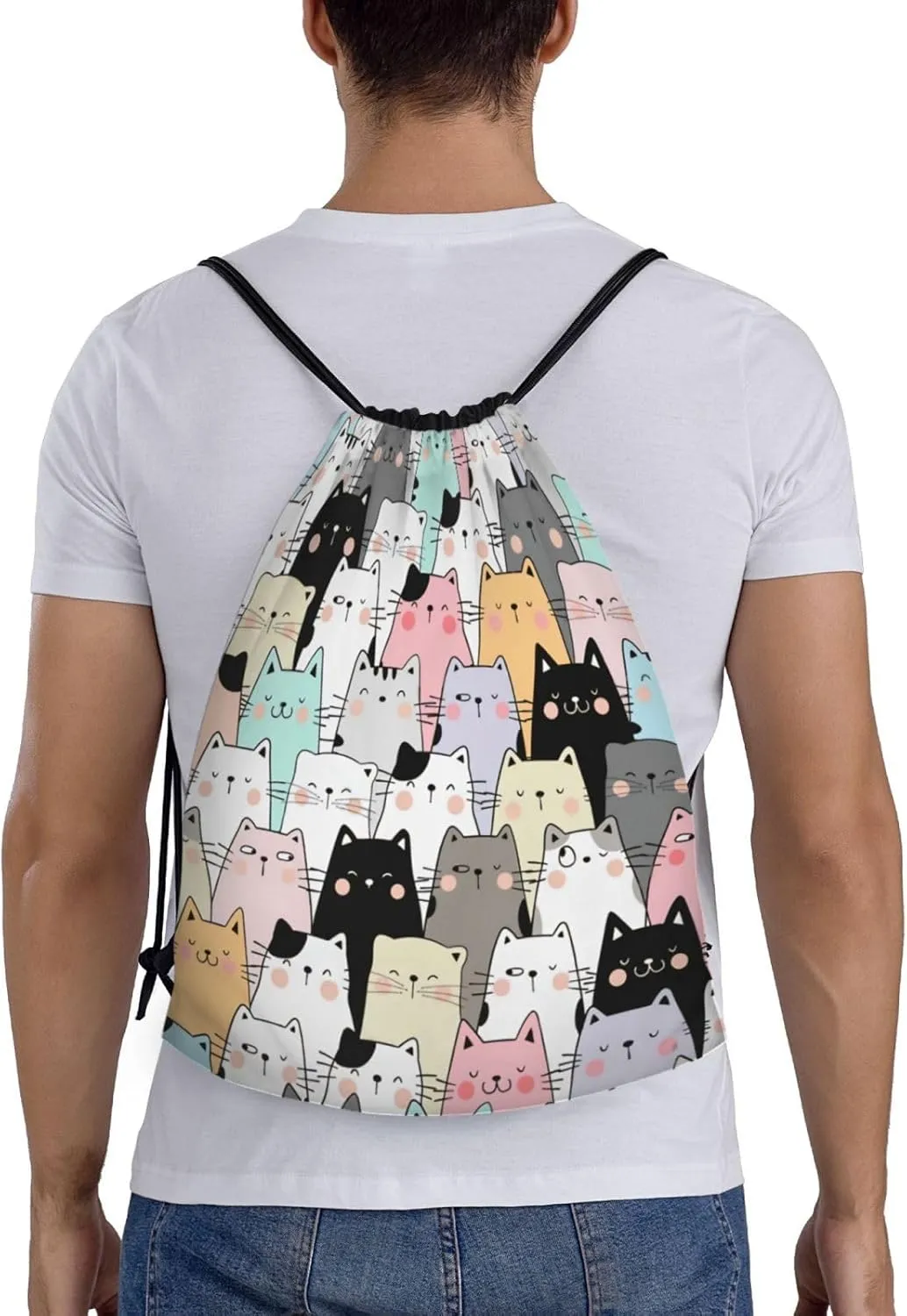 Cute Cats Bags for Women Men Cat Drawstring Backpack Adjustable Bags for Gym,Swimming Beach, Shopping Yoga,Climbing
