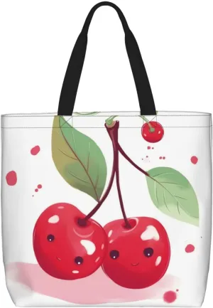 Cute Cherry Tote Bag for Women Hobo Handbags with Zipper Large Shoulder Bag Shopping Bags Travel Purse