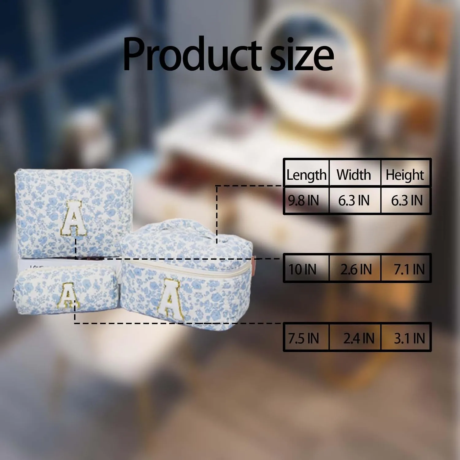 Cute Cotton Makeup Bags Set, Flower Travel Toiletry Organizer Bag - Personalized Initial Makeup Bag Quilted Cosmetic Bag,For Mom Daughter Friend GiftM White/a