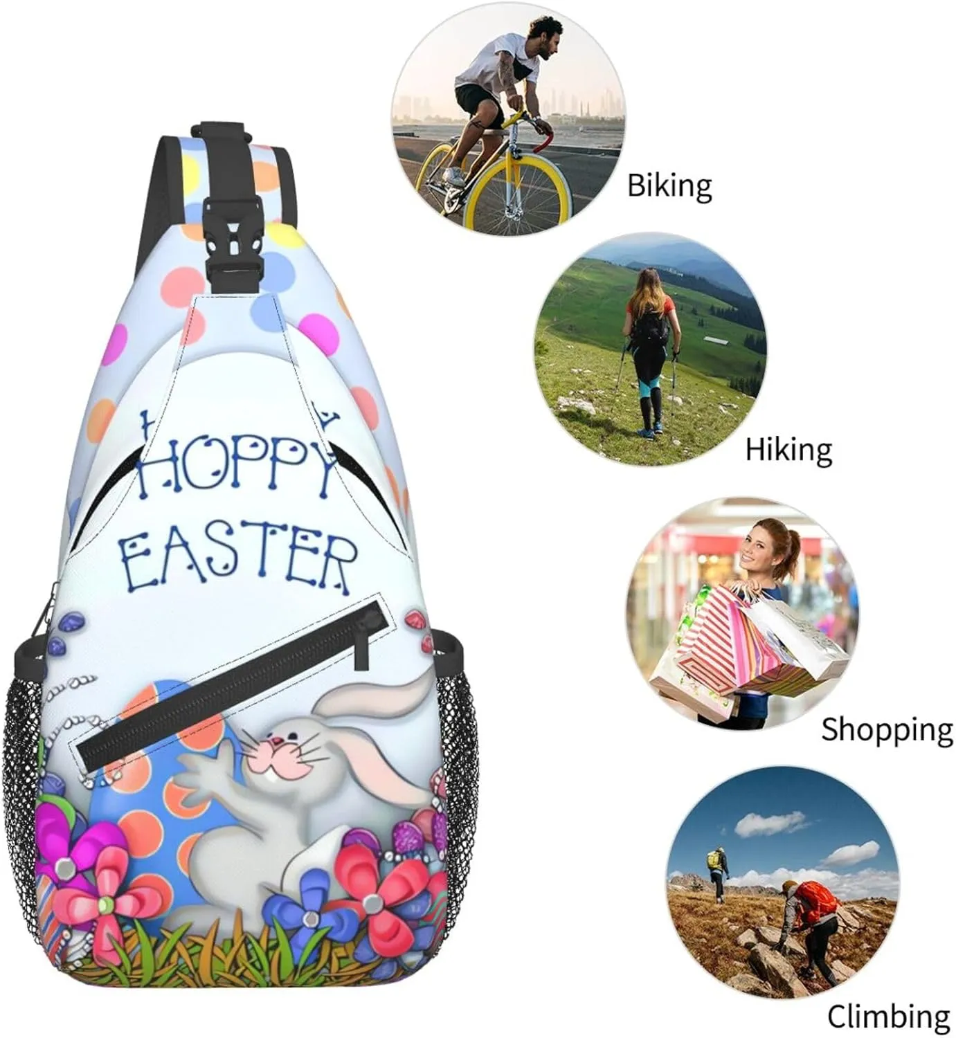 Cute Easter Bunny Sling Bag for Women Men Large Crossbody Bags Work Laptop Backpack Handbags