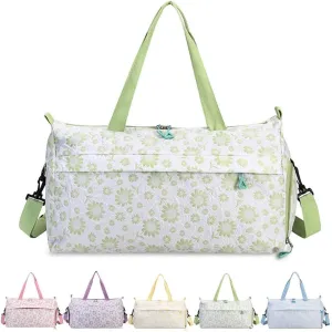 Cute Floral Duffle Bag for Travel,Gym Bag for for Girl/Women,Waterproof Overnight Bag Dance Bag with Shoes Compartment & Wet Pocket,Flower Sports Duffel Bag Weekender Bags(Green)