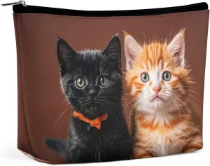 Cute Kitten Black And Orange Cat Makeup Bag for Purse Waterproof Cosmetic Bags Makeup Pouch with Zipper Travel Toiletry Bag Organizer for Women Ladies
