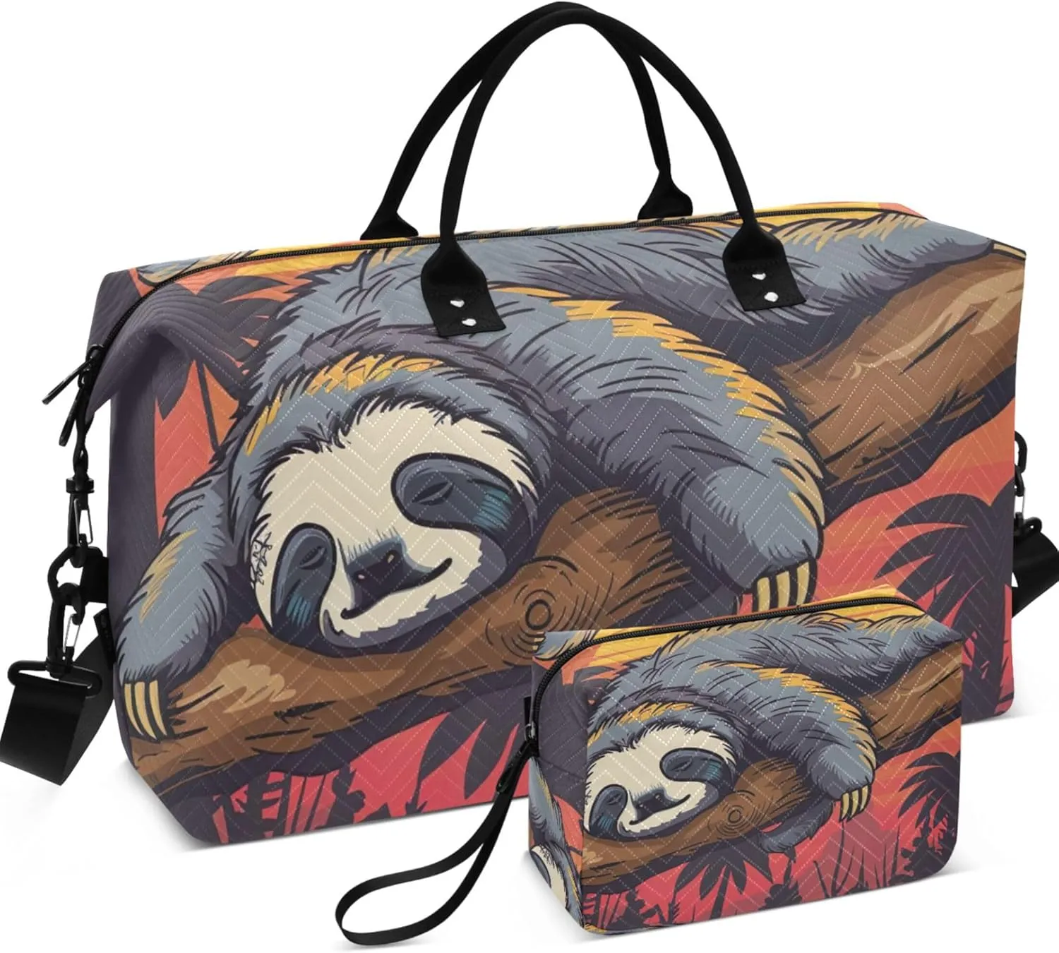 Cute Sloth Sleeping Sunset Duffel Bag for Travel Toiletry Bags Set of 2, Print Women Luggage Bags Carry on Tote