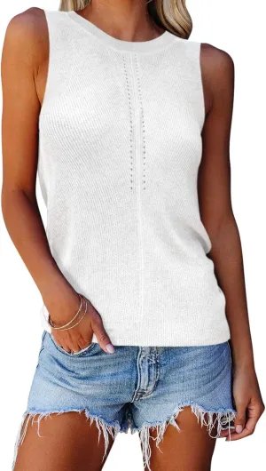 Cutiefox Women's Knit Tank Tops Sleeveless Summer Loose Tie Back Casual Vest Shirts Blouses
