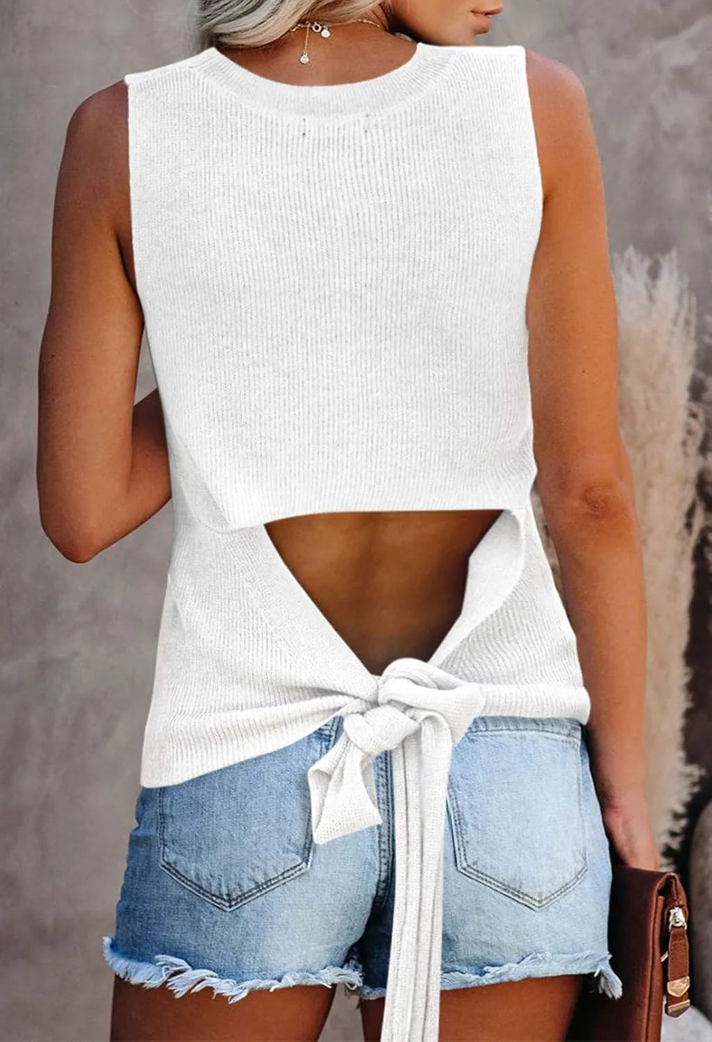 Cutiefox Women's Knit Tank Tops Sleeveless Summer Loose Tie Back Casual Vest Shirts Blouses