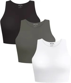Cyanstyle Women's 3 Piece Tank Tops Sleeveless Halter Neck Raceback Double Lined Basic Tank Crop Tops