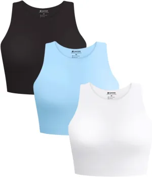 Cyanstyle Women's 3 Piece Tank Tops Sleeveless Halter Neck Raceback Double Lined Basic Tank Crop Tops