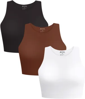 Cyanstyle Women's 3 Piece Tank Tops Sleeveless Halter Neck Raceback Double Lined Basic Tank Crop Tops