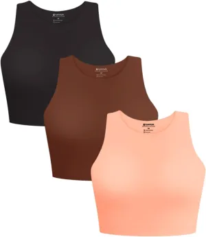Cyanstyle Women's 3 Piece Tank Tops Sleeveless Halter Neck Raceback Double Lined Basic Tank Crop Tops