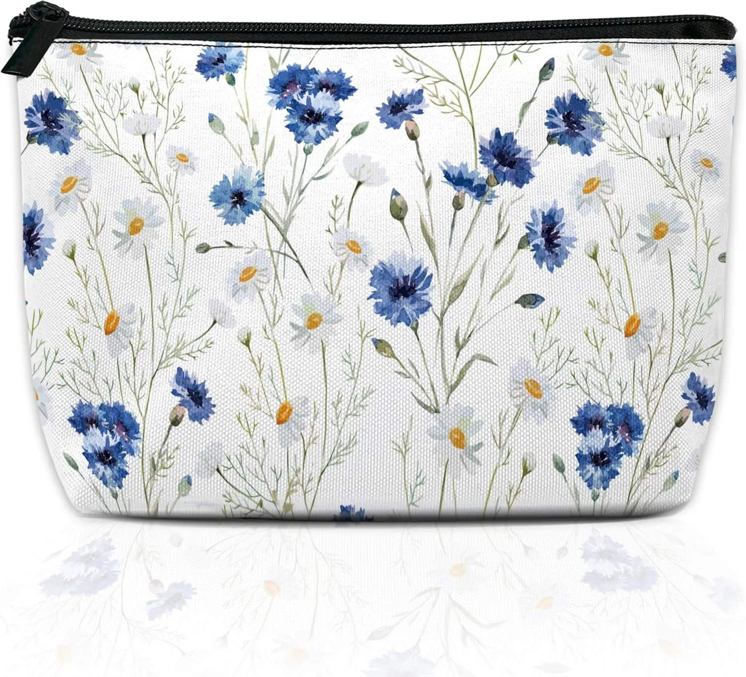 Daisy Makeup Bag Blue Cornflower Cosmetic Bag for Women, Travel Small Pouch for Toiletries, Water Resistant Gift 9.55.9 Inch