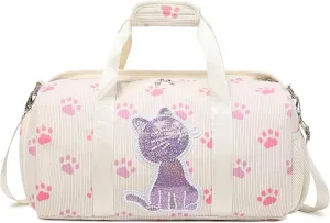 Dance Bag for Girls Sports Duffle Bag Teen Gym Bag Ballet Bag with Separate Dry Wet Pocket and Shoes Compartment Weekender Overnight Bag for Teen Girls Corduroy Sequined CatCat Beige