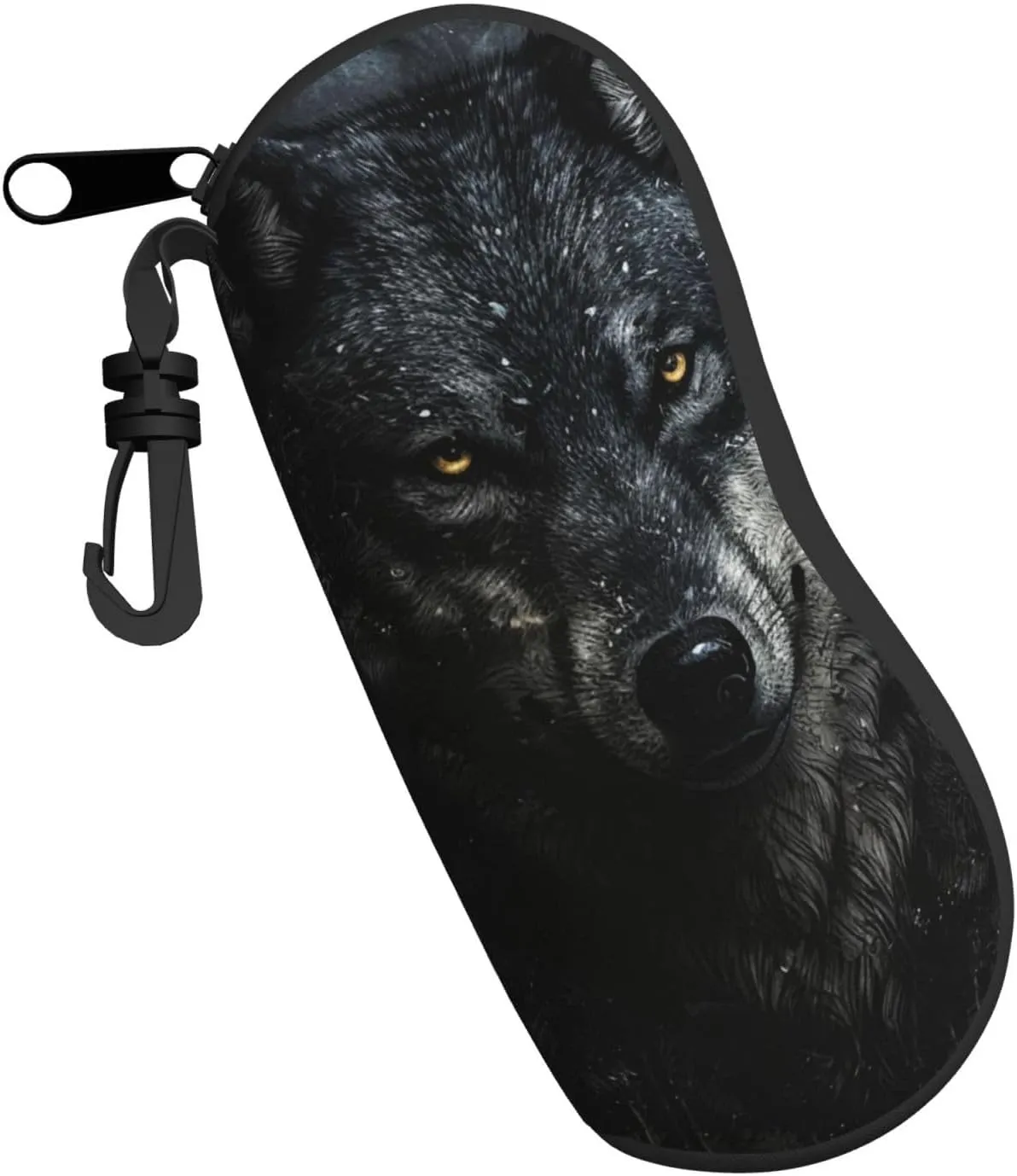Dark Wolf Gothic Cool Sunglasses Soft Case for Women Men Glasses Case Zipper Soft Eyeglass Safety Bag With Clip
