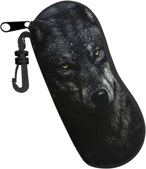 Dark Wolf Gothic Cool Sunglasses Soft Case for Women Men Glasses Case Zipper Soft Eyeglass Safety Bag With Clip