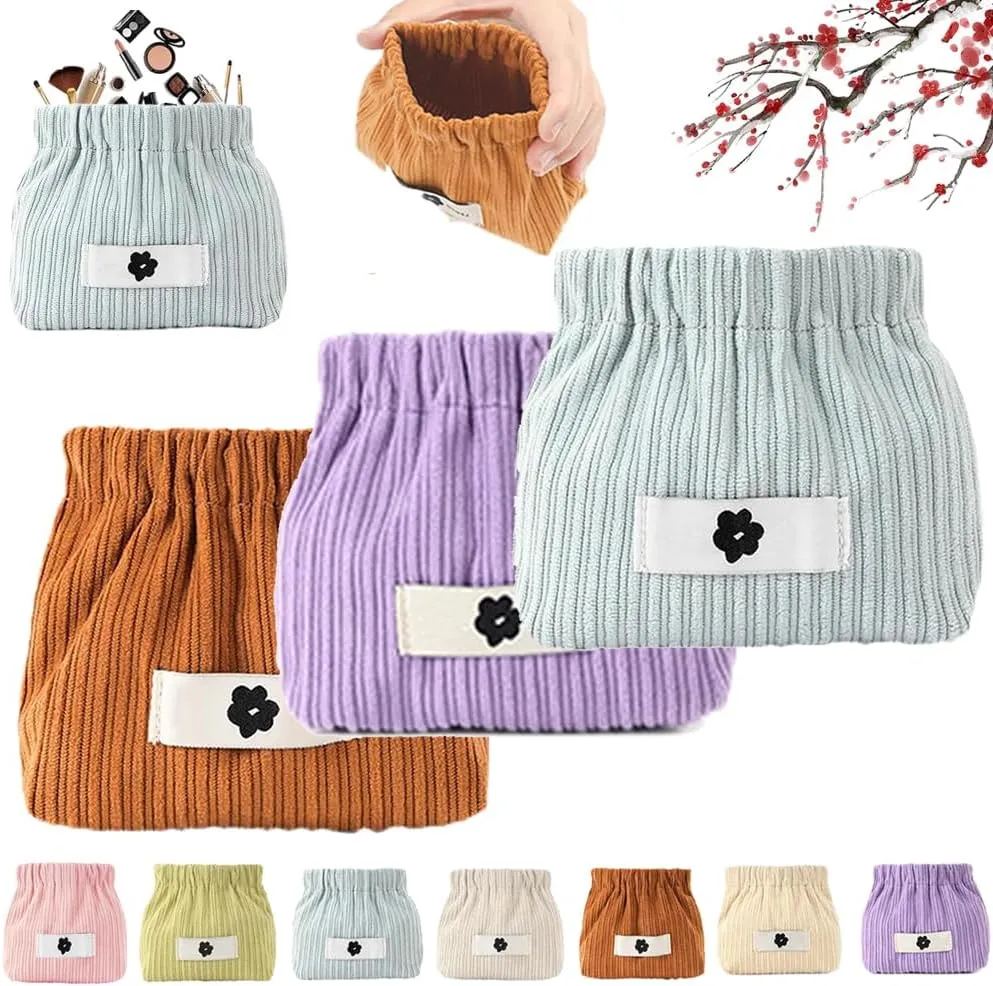 Dawncog Cosmetic Organizer, Corduroy Elastic Hair Tie Storage Bag, Mini Makeup Pouch for Purse (3PCS)