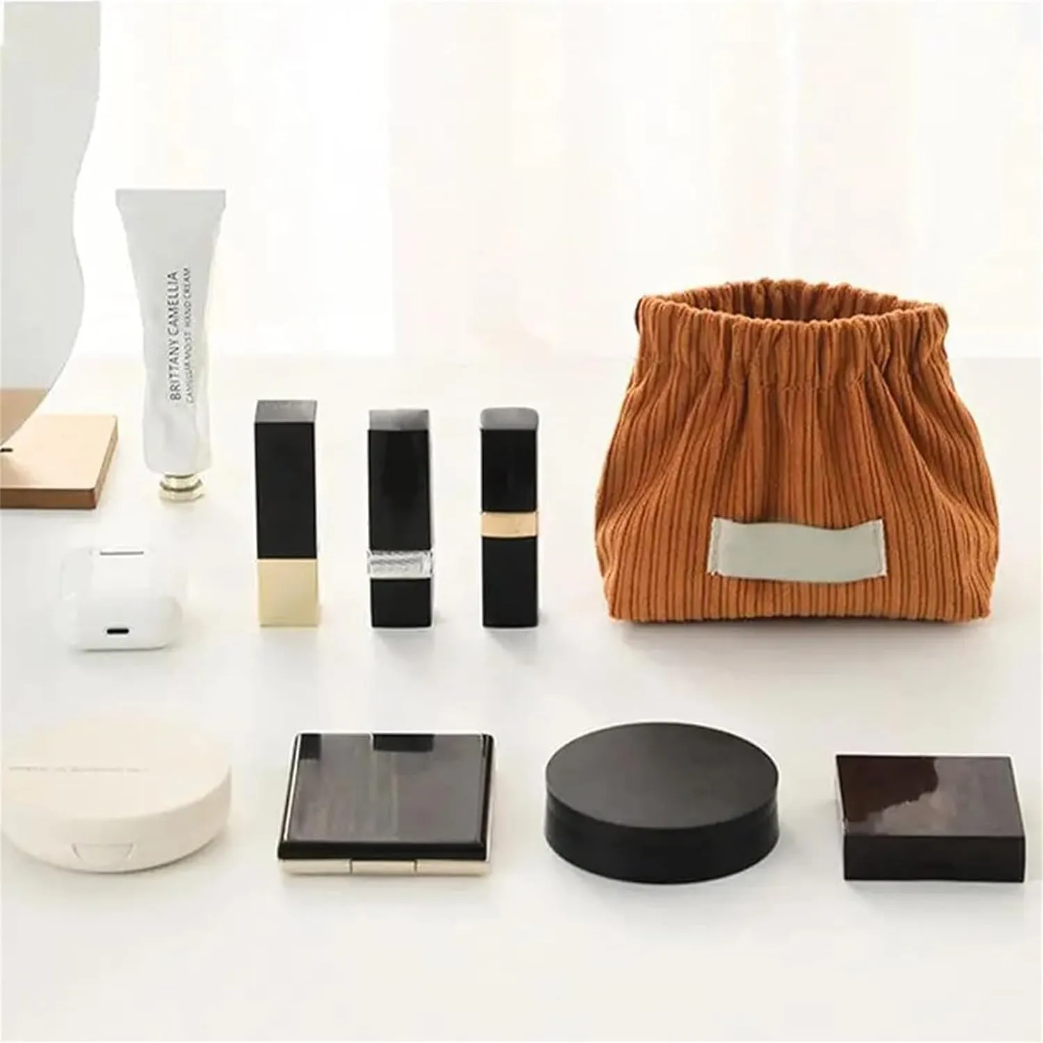 Dawncog Cosmetic Organizer, Corduroy Elastic Hair Tie Storage Bag, Mini Makeup Pouch for Purse (3PCS)