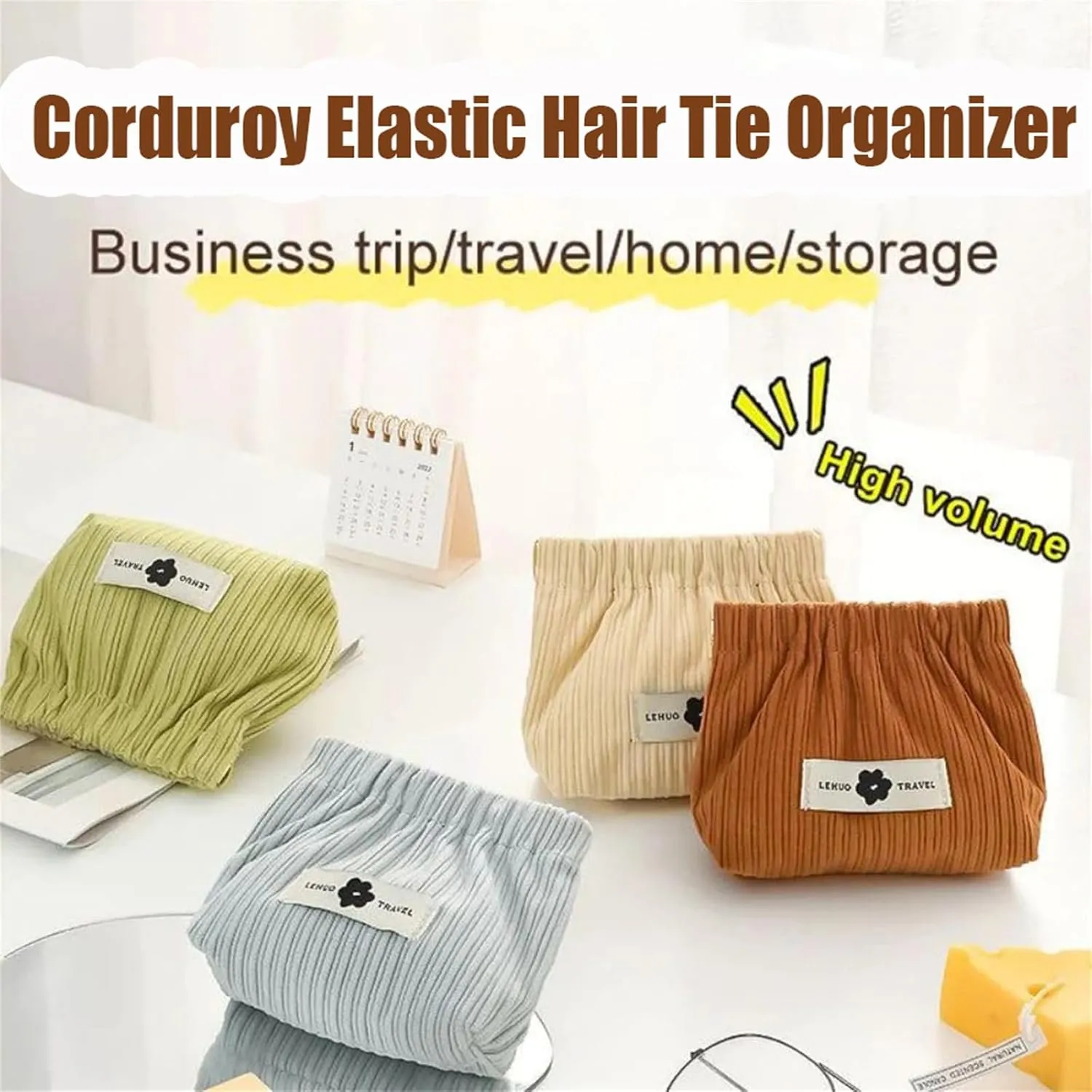Dawncog Cosmetic Pouch, Corduroy Elastic Hair Tie Organizer, Shrapnel Portable Pouch, Corduroy Elastic Storage Bag, Dawncog Makeup Bag, Mini Makeup Pouch for Purse (3PCS-2)