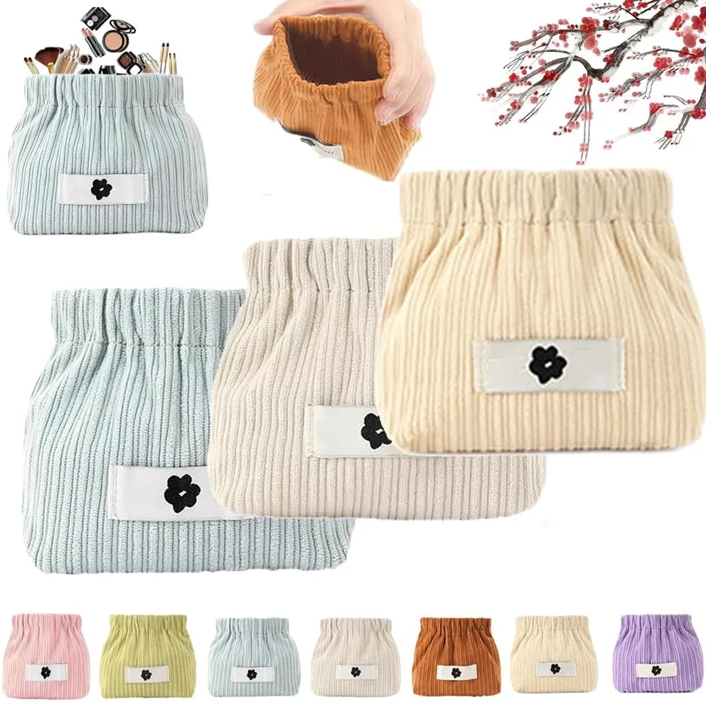 Dawncog Cosmetic Pouch, Corduroy Elastic Hair Tie Organizer, Shrapnel Portable Pouch, Corduroy Elastic Storage Bag, Dawncog Makeup Bag, Mini Makeup Pouch for Purse (3PCS-2)